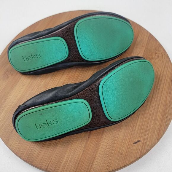 Tieks By Gavrieli Women's Ballet Flats Size 7 Leather Slip On Black And Green - Picture 12 of 14